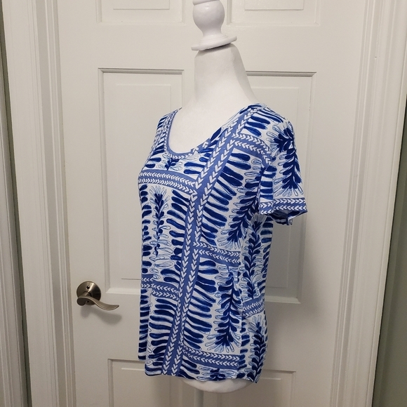 Loft Blue & White Linen Blend Knit Tee Size Small, Lightweight, Casual - Picture 5 of 9